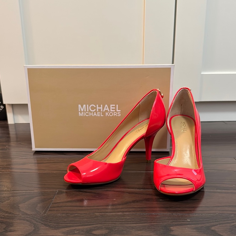 Michael Kors Women's Coral Red Peep Toe Heels